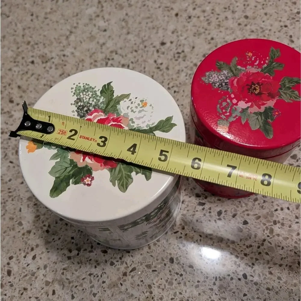 Pioneer Woman Metal Country Garden Floral Tin Canisters Set of 2 White and Red